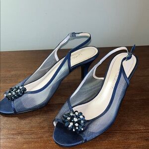 Caparros Blue Peep-Toe Heels with Shimmering Finish